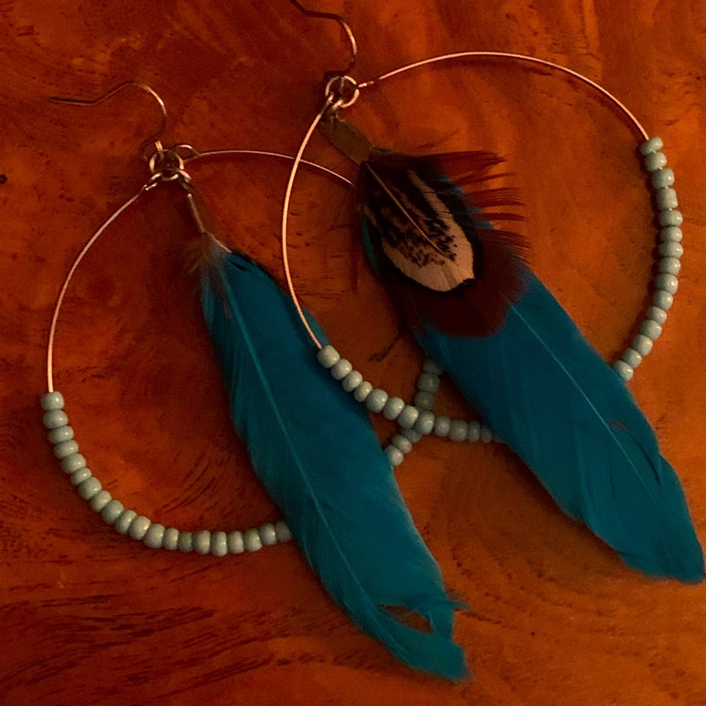Blue feather earrings